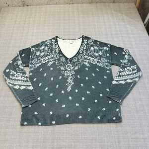 Sundance Sweater Womens Small Green Floral Pullover Knit Boho Cottagecore V Neck